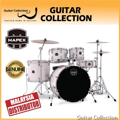 Mapex COMET CM5295FTCFH | 5-Piece Drum Set + 5 Pieces Hardware with Throne & Cymbals (14",16",20") | White Thin Grain