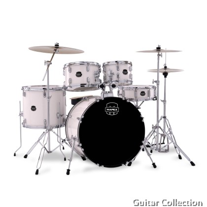Mapex COMET CM5295FTCFH | 5-Piece Drum Set + 5 Pieces Hardware with Throne & Cymbals (14",16",20") | White Thin Grain